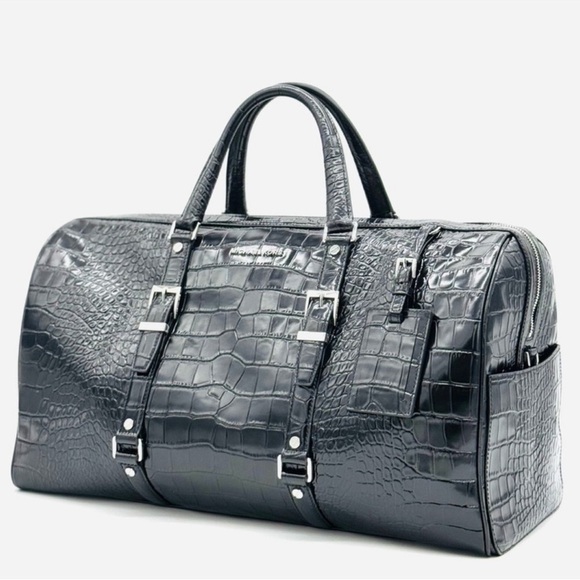 Michael Kors Bedford Travel Weekender Crocodile Embossed Leather Bag Black - Picture 1 of 16